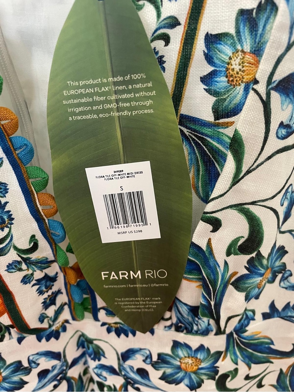 NWT FARM Rio White Maxi Dress with Blue and Tan Floral Print - Picture 7 of 11